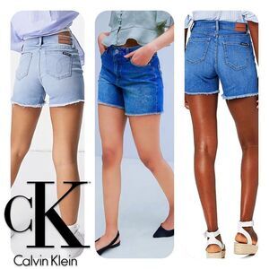 Calvin Klein High Rise Raw Hem Denim Shorts